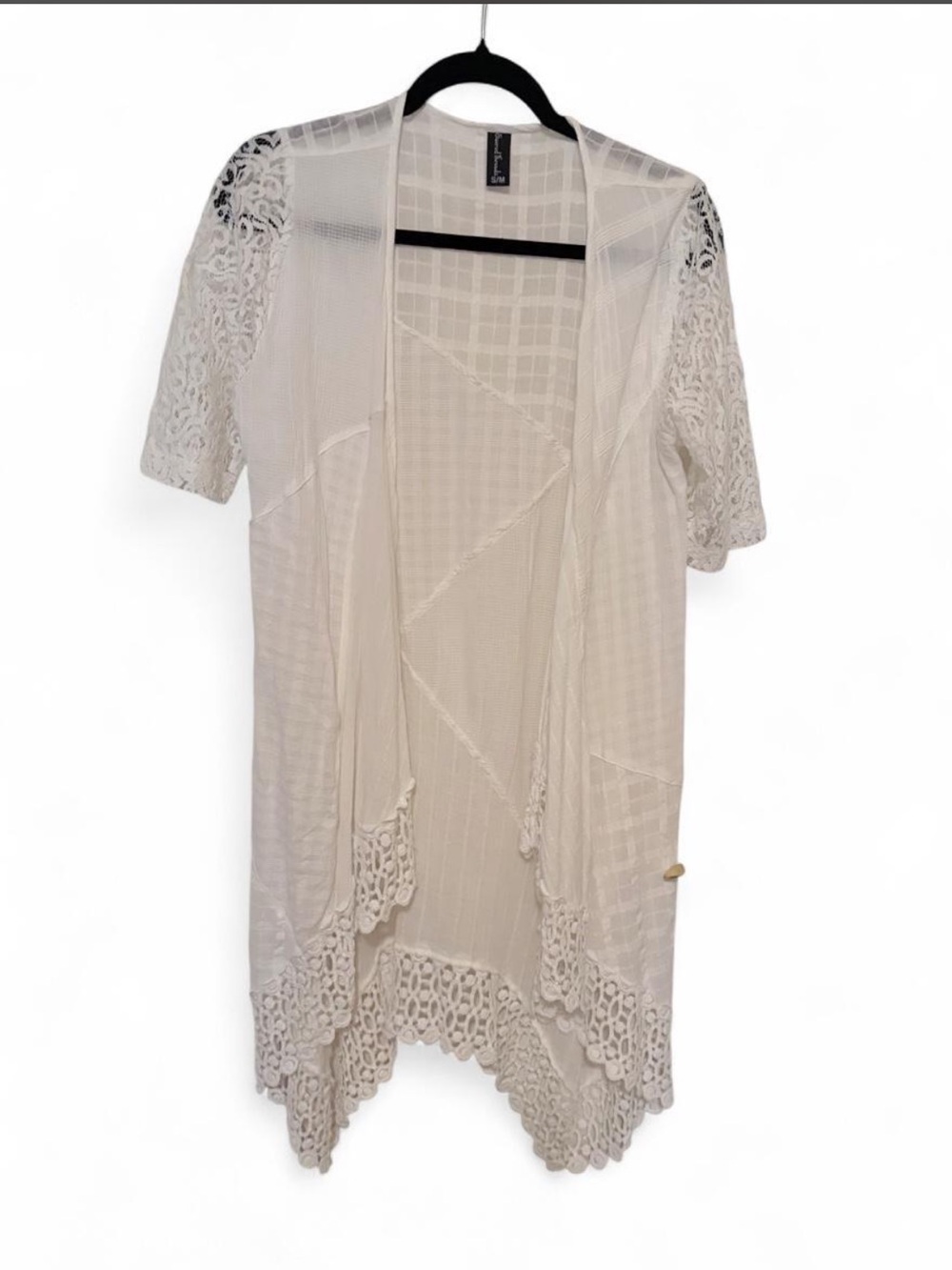 Sacred Threads White Crochet-Lace Trim Open Front Kimono